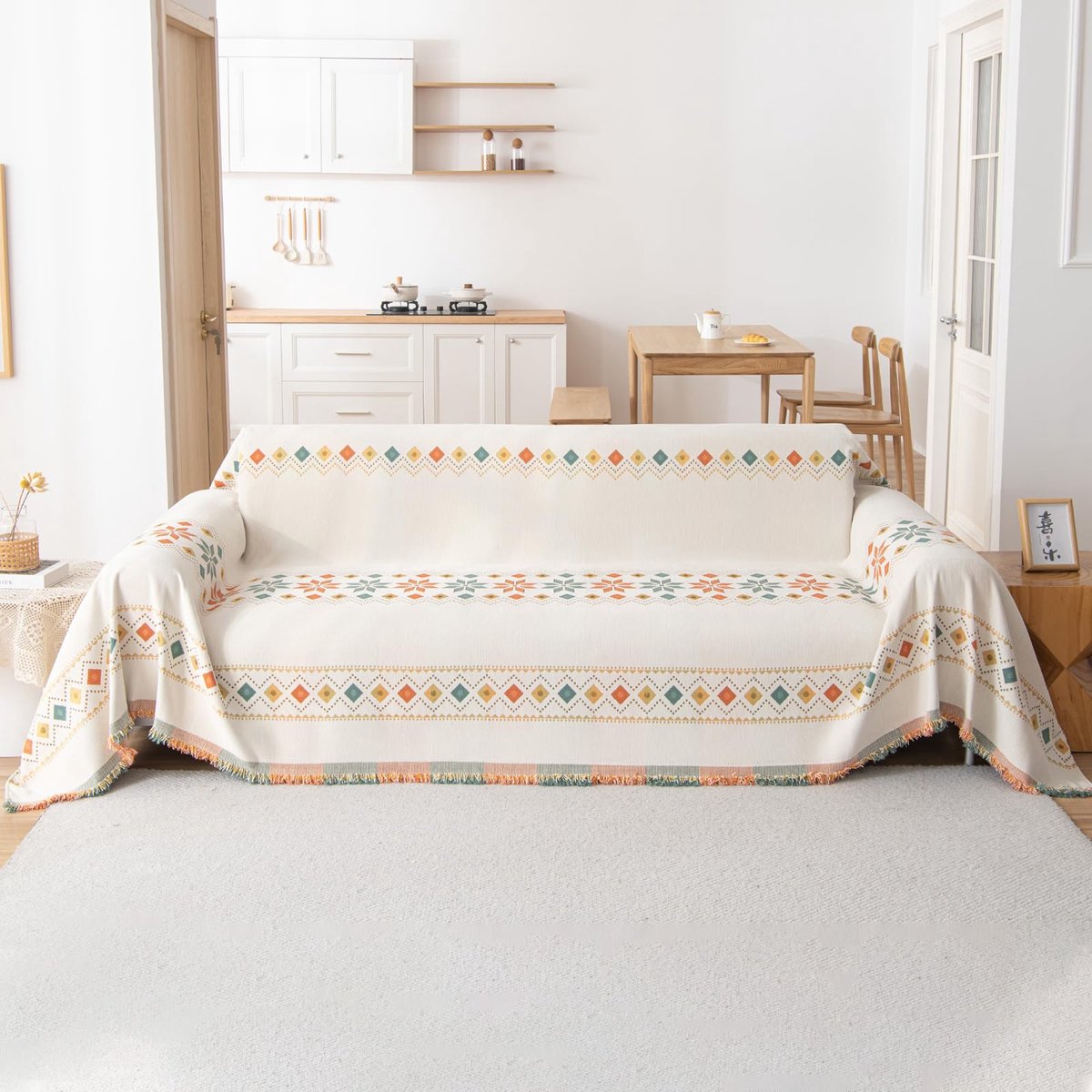plaid chenille deken zachte plaids voor banken wasbare deken voor bed settees fauteuils, woonkamer 180 x 300 cm-beige
