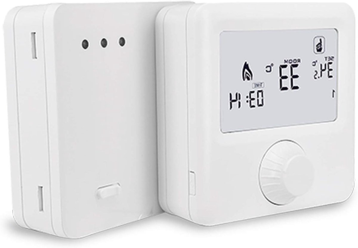 Digitale Klokthermostaat - Programmeerbare Thermostaat - Verwarming Regelen - Draadloze Bediening - 9.7 x 9 x 9 cm - Wit