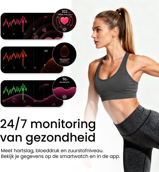 Maoo Ventura 2 - GPS Smartwatch Dames - AMOLED - Siliconen, Leren en Sportbandje - Stappenteller - Hartslagmeter - Slaapmonitor - Belfunctie - AOD - Multisport - Geschikt voor Android en iOS - Zwart