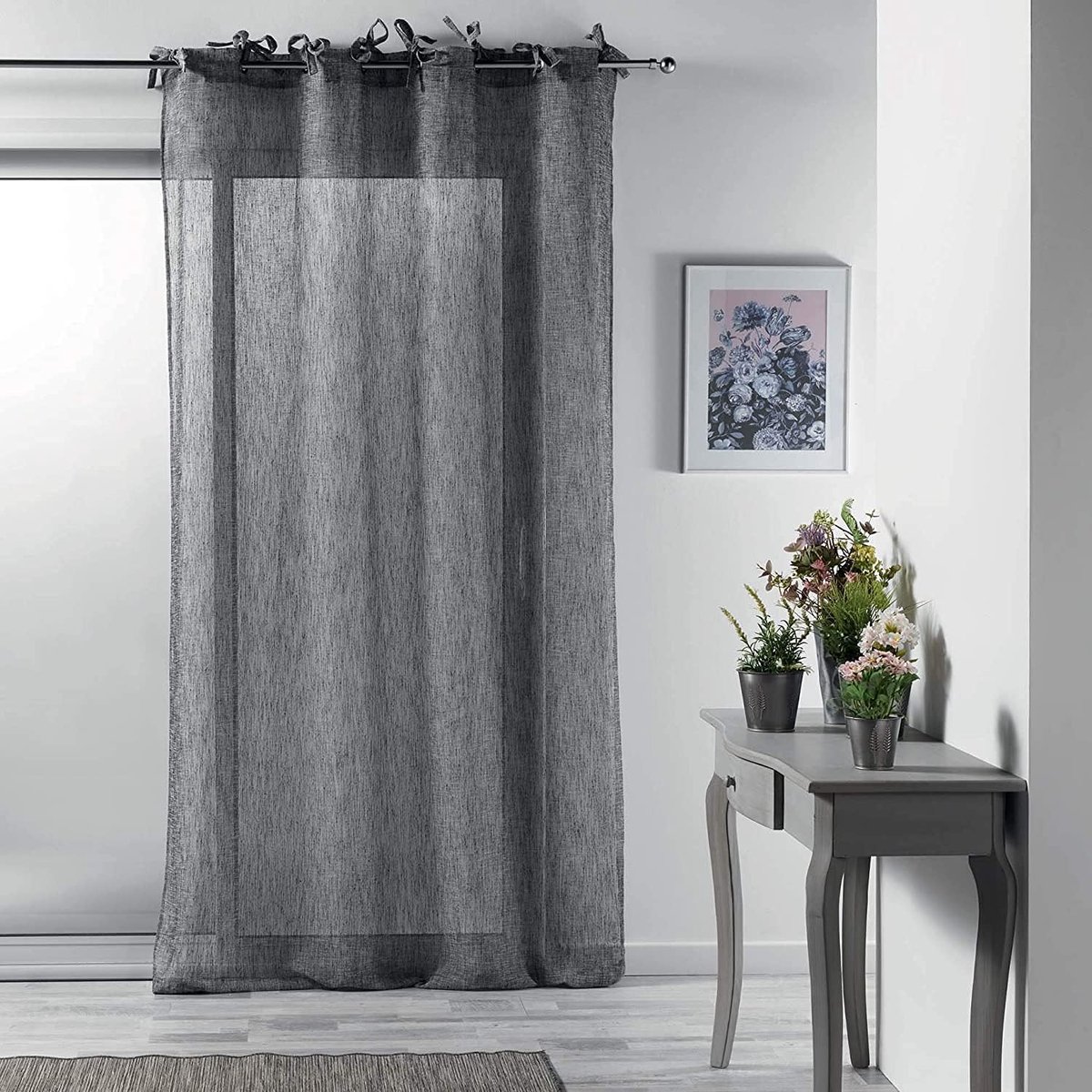 d'Interieur, gordijn met lussen, 140 x 240 cm, geweven voile, antraciet