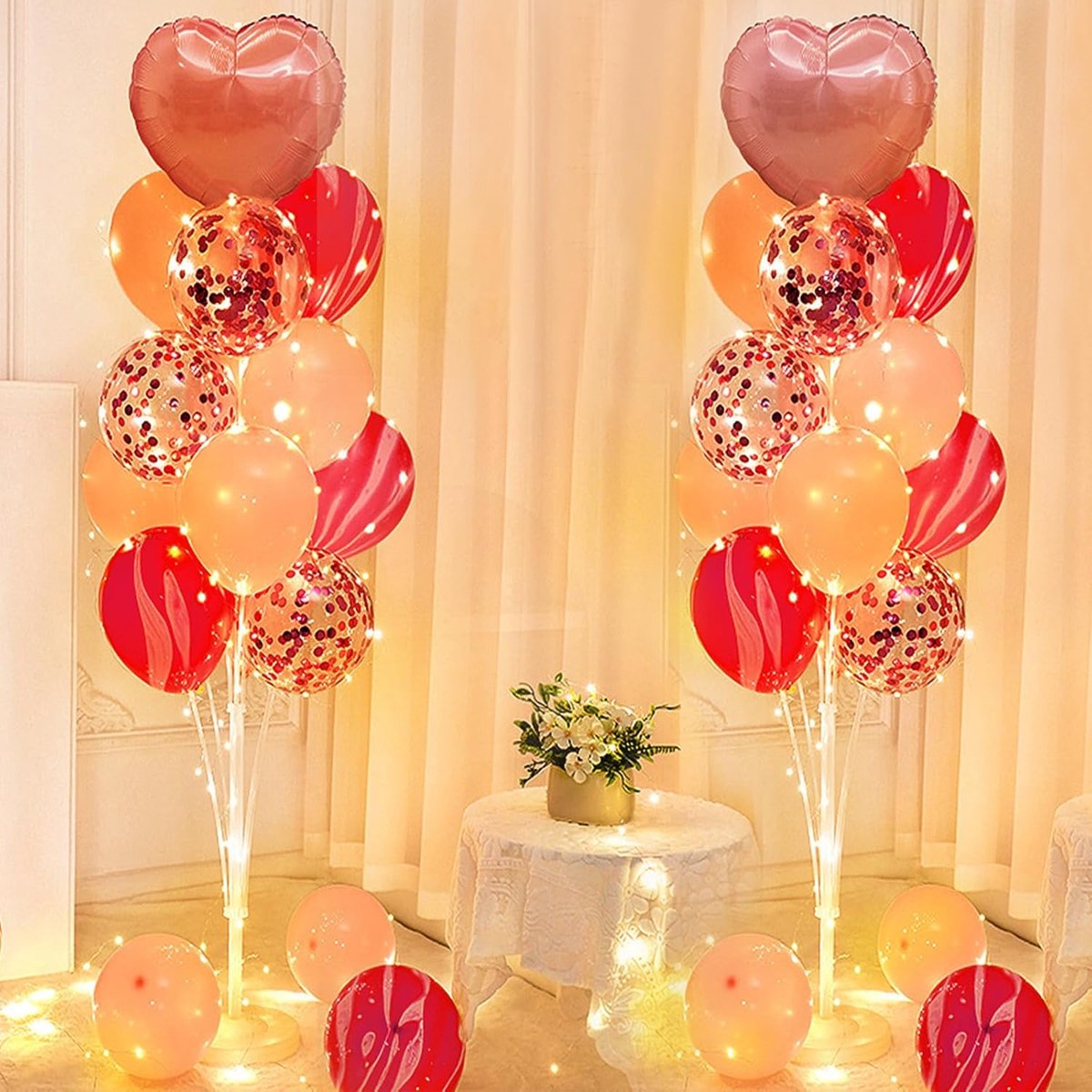 2 stuks ballonstandaardset, 1,3 m ballonhouder, led, ballonstandaard, ballonhouder met roze ballonnen, herbruikbare ballonstandaard voor bruiloft, feest, verjaardag, feestdecoratie