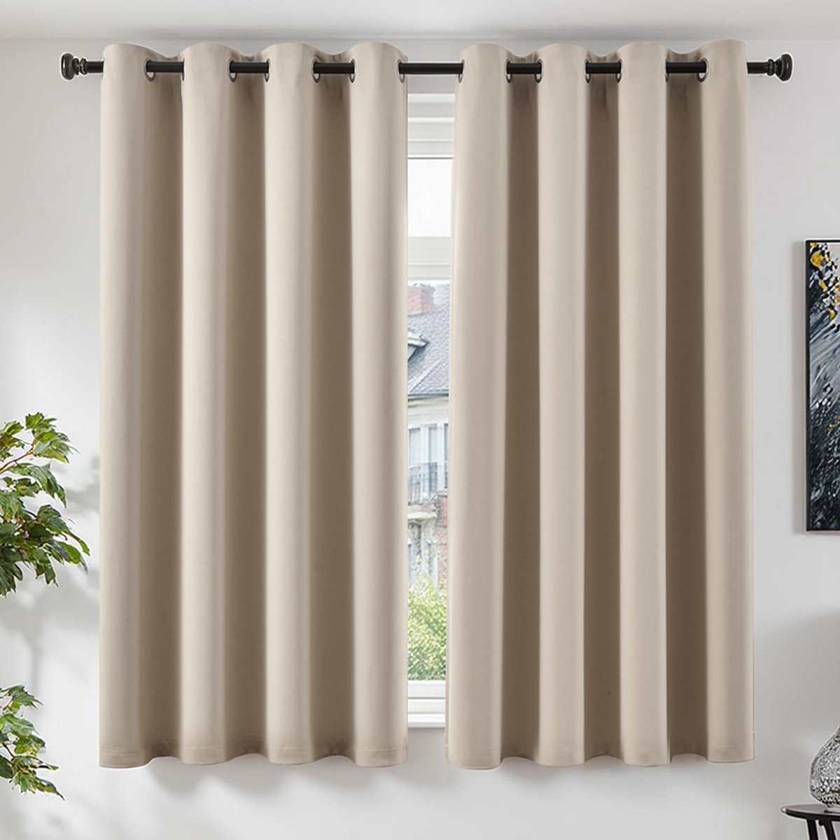 Gordijnen met ringen, ondoorzichtige verduisteringsgordijnen, 175 x 140 cm, set van 2, deurgordijn, gordijnen voor woonkamer, raamdecoratie, overgordijnen, slaapkamer, gordijnen met ringen