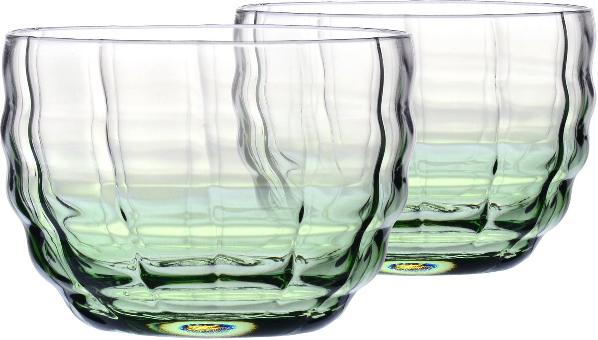 KROSNO Matcha Latte en Theeglazen Set van 2 Stuks - 330 ml | Matcha Moments Collectie | Groen Kleurverloop, Golvende Structuur en Loodvrij Kristalglas | Voor Warme en Koude Dranken | Vaatwasserbestendig