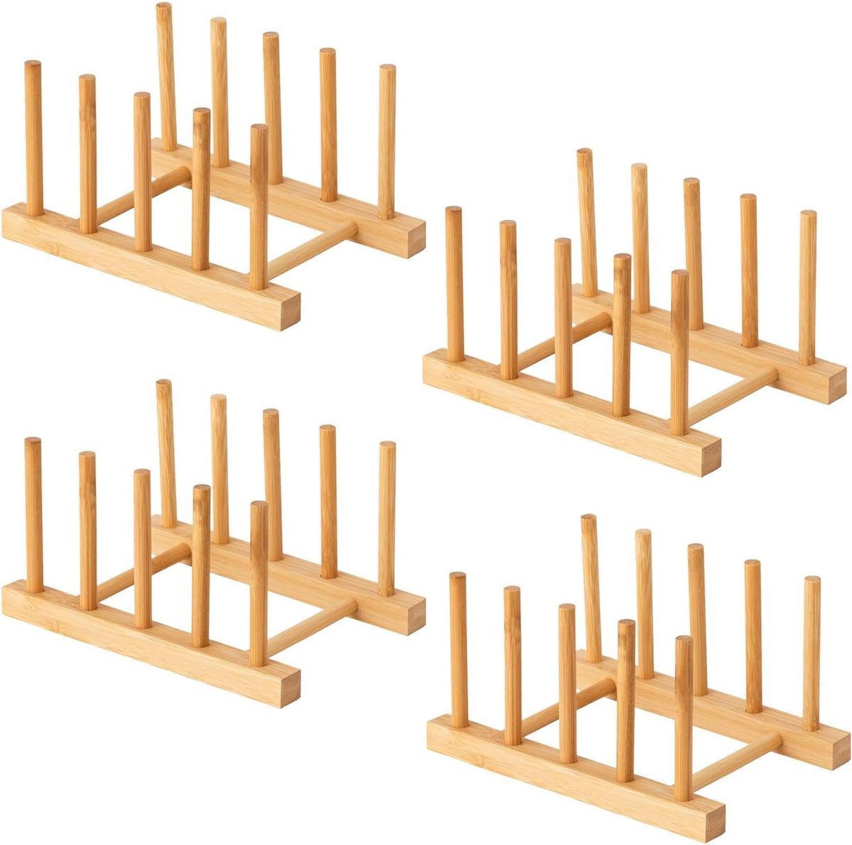 4 stuks bordenstandaard, bordenorganizer met 4 vakken, ruimtebesparende keukenkast-organizer voor kom en beker
