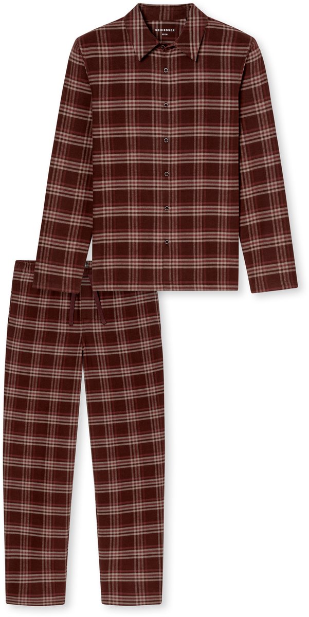 Schiesser flanellen heren pyjama met knoopsluiting - Ruit - Selected! Premium - 54 praline