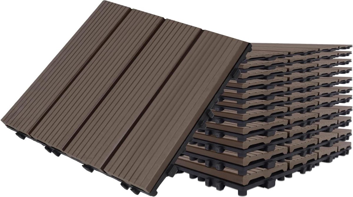 Terrastegels WPC - Kunststof kliktegels Houtlook - Terras Aanleggen - Antislip en splintervrij - 30 x 30 cm - Lichtbruin