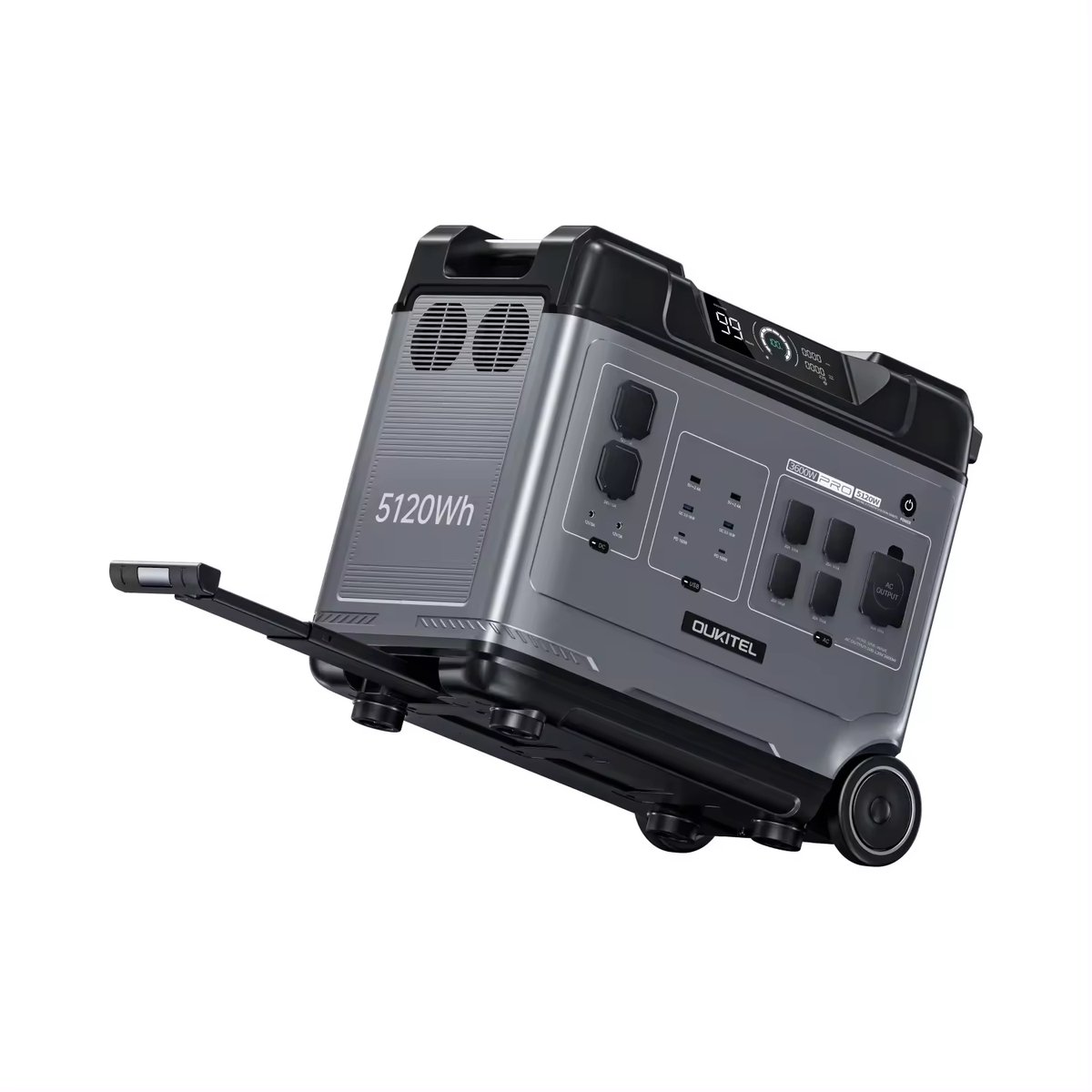 OUKITEL Draagbare Powerstation - 5120Wh - Energieopslag - Solar Generator - Noodstroomvoorziening – LiFePO4 batterij – 2200W uitgangsvermogen – Snelladen – Camping en thuisgebruik – 550 x 299 x 487mm – 1 stuk – Zwart