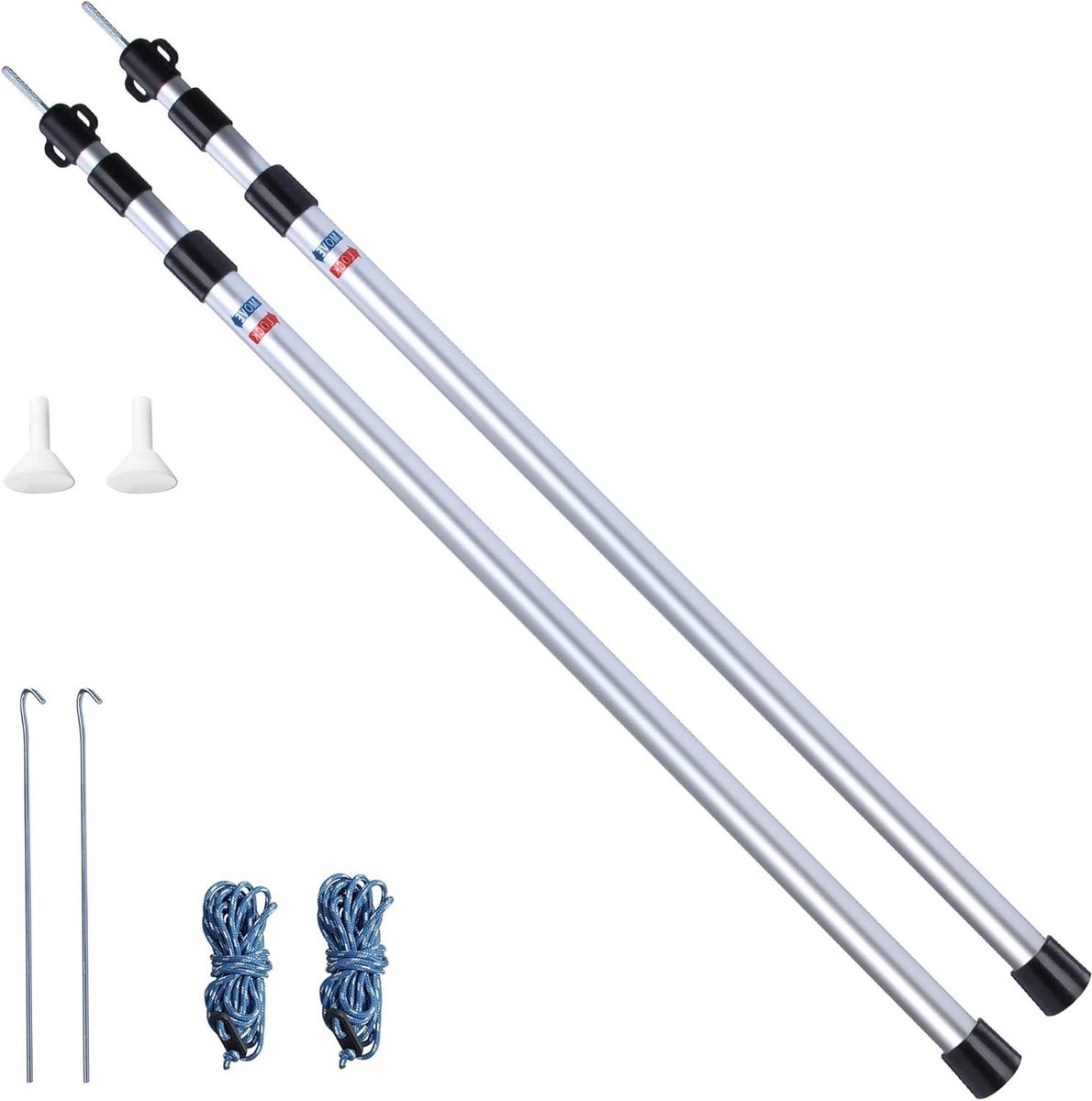Aluminium Telescoopstangen - Tentstokken Tarpstokken - Kamperen Buiten - Traploos Verstelbaar - 90-230 cm - Zilver