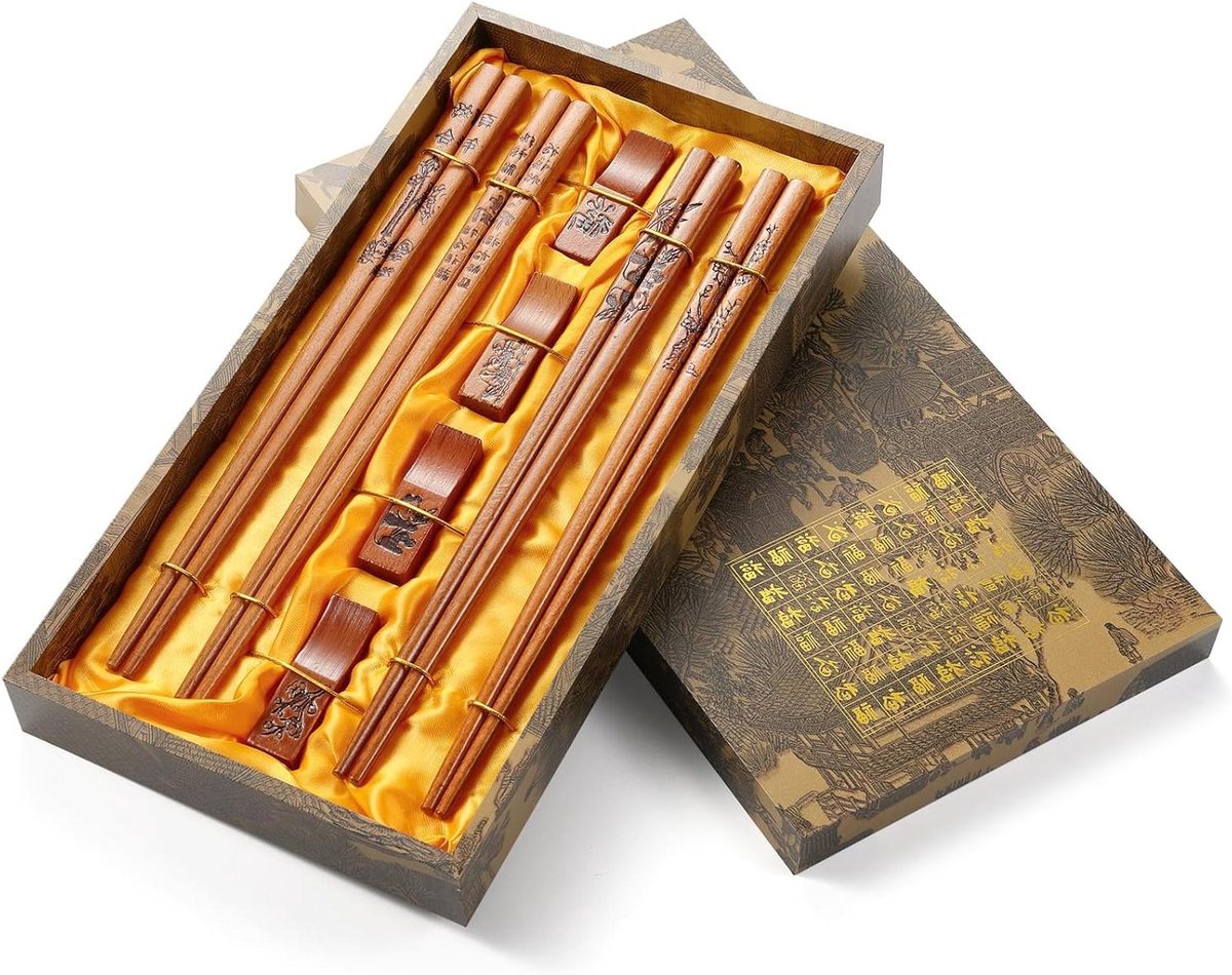 Eetstokjes Set - Chopsticks Hout - Aan Tafel Eten - Vaatwasmachinebestendig - 4 Paar - Natuurlijk Hout