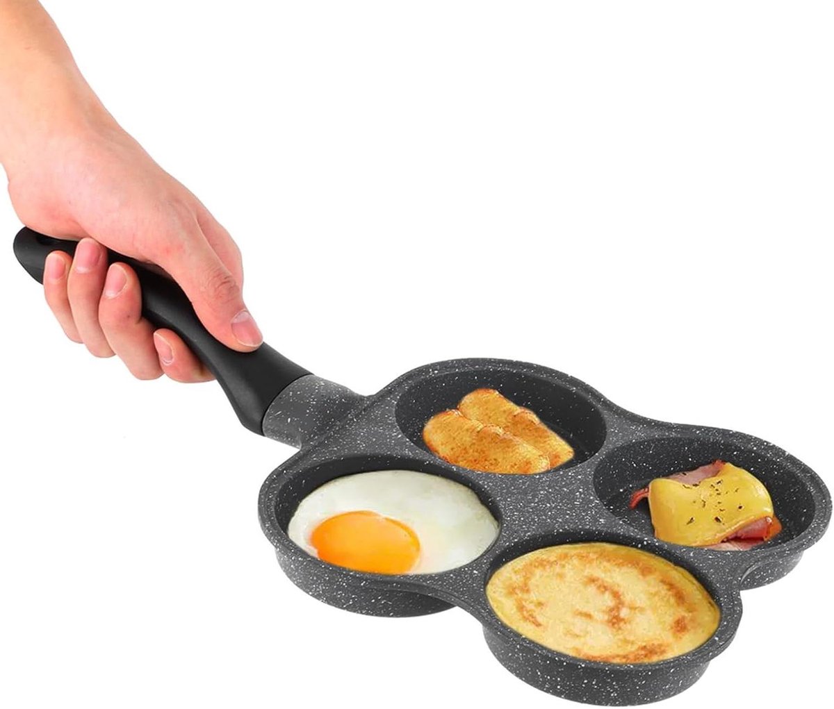 Koekenpan met 4 holtes - Eierpan Burgerpan - Ontbijt Maken - Antiaanbaklaag - 36.5 cm - Zwart