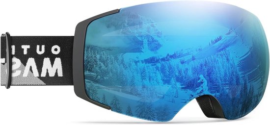 OutdoorMaster Skibril PRO - frameloze, verwisselbare lens, 100% UV400-bescherming, sneeuwbril voor heren en dames (gepolariseerde saffier VLT14%)
