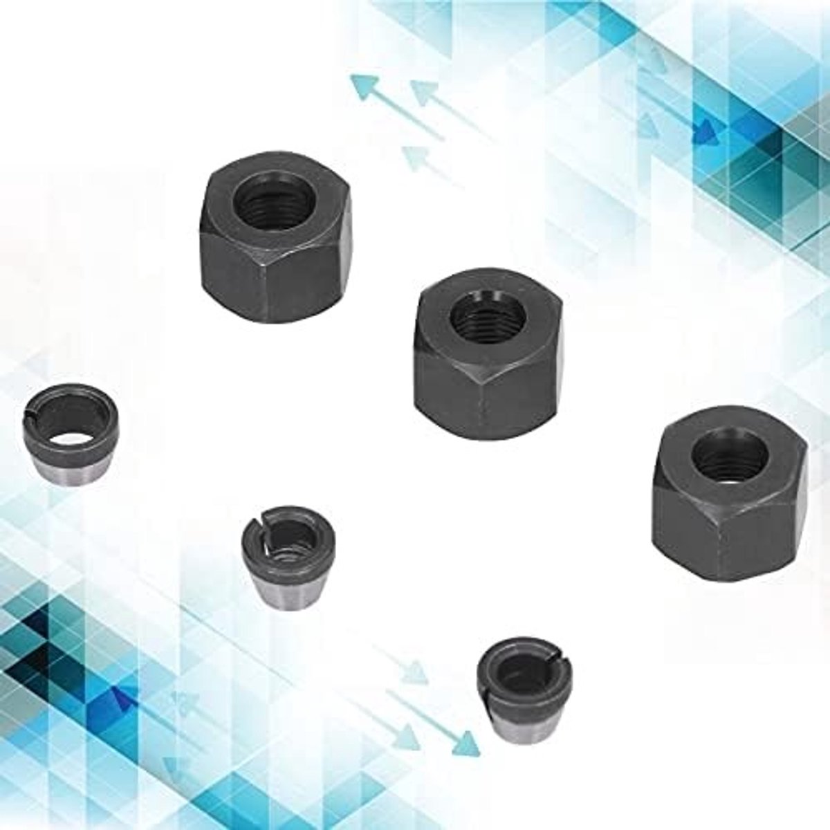 Router Collet Set voor Houtbewerking - 6 Stuks 6mm, 6.35mm en 8mm Carbon Staal met Moer en Adapter voor Freesmachines en Trimmachines