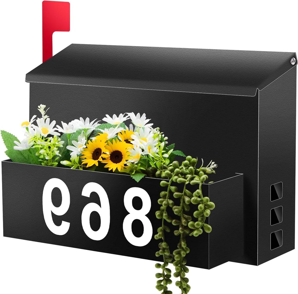 Brievenbus met Vlag - Buitenpost Postbus - Post Ontvangen - Met Plantenbak - 348 x 249 x 99 cm - Zwart