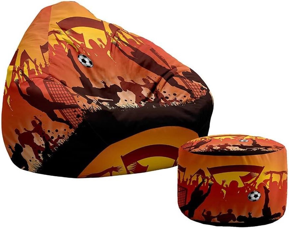 Zitzak met Voetenbank - Luie Sofa Stoel - Opbergen Kleding - Ademend Polyester - 100x120+20x30cm - Graffiti Voetbal