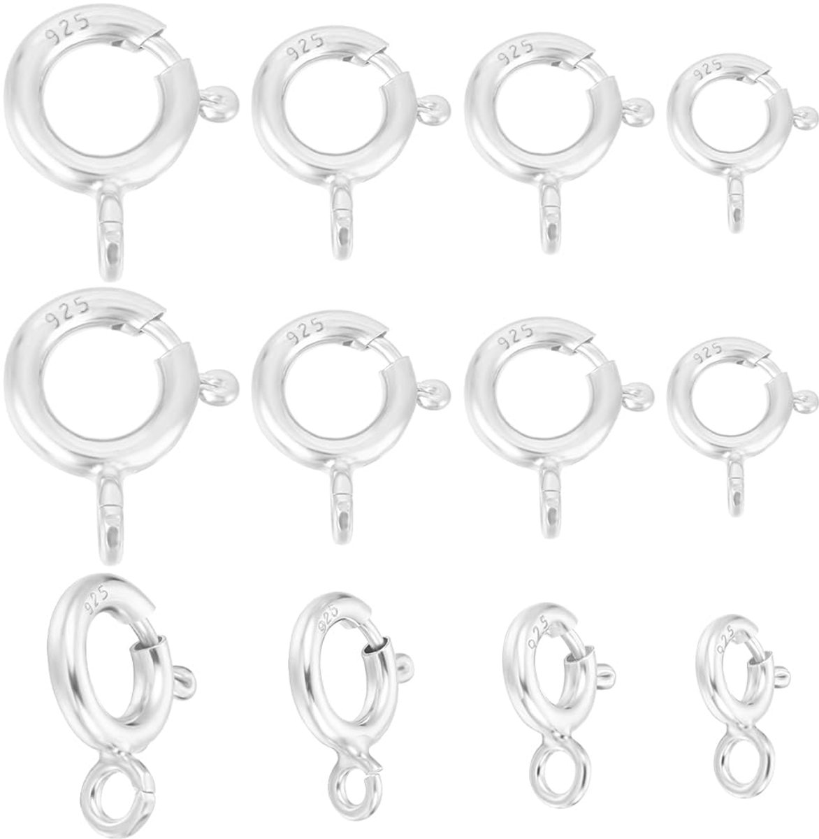 1 Doos 12 Stuks 4 Maten Veerring Sluitingen 925 Sterling Zilver Ronde Sluitingen voor Sieraden Armband Connector voor DIY Craft Sieraden Kettingen Maken Gaten: 1,5/2mm
