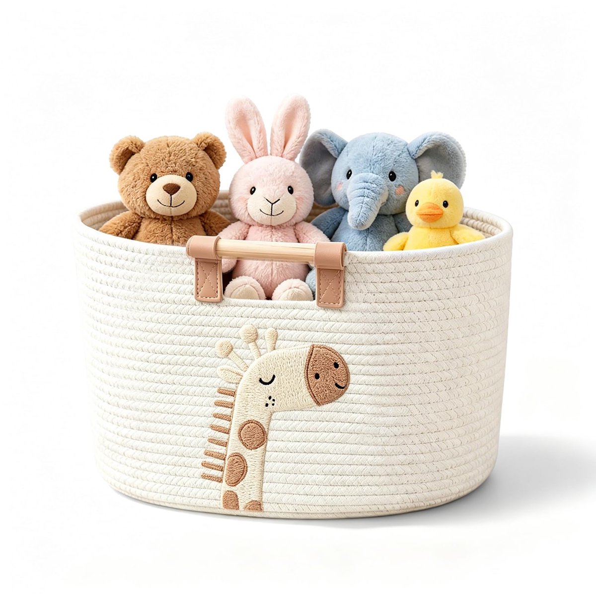 Opbergmand van katoenen touw, opbergmand kinderkamer, wasmand, gevlochten opbergmanden, speelgoedmand met handvat, voor babykamer, speelgoedorganizer, plank badkamer organizer (giraffe)