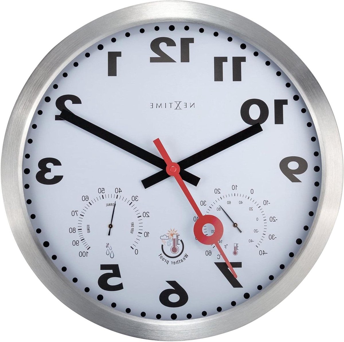 Wandklok Tuin - Buitenklok Weerstation - Buiten Tijd Meten - Met Thermometer Hygrometer - 35cm Diameter - Zilver