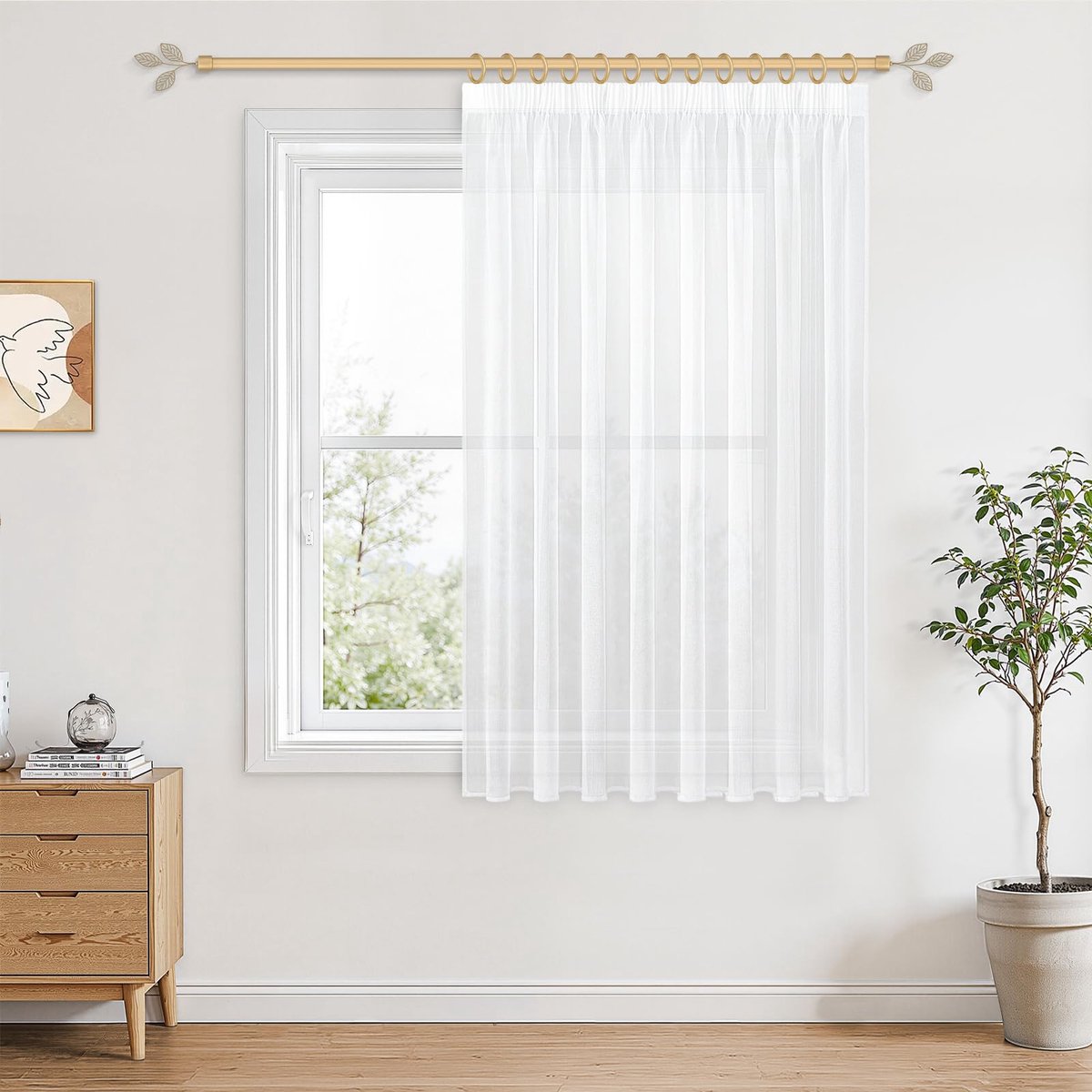 Gordijn, 200 x 160 cm (b x h), 1 stuk, transparant, grote breedte, Boheemse stijl, met plooiband, elegant voor woonkamer, slaapkamer of keuken