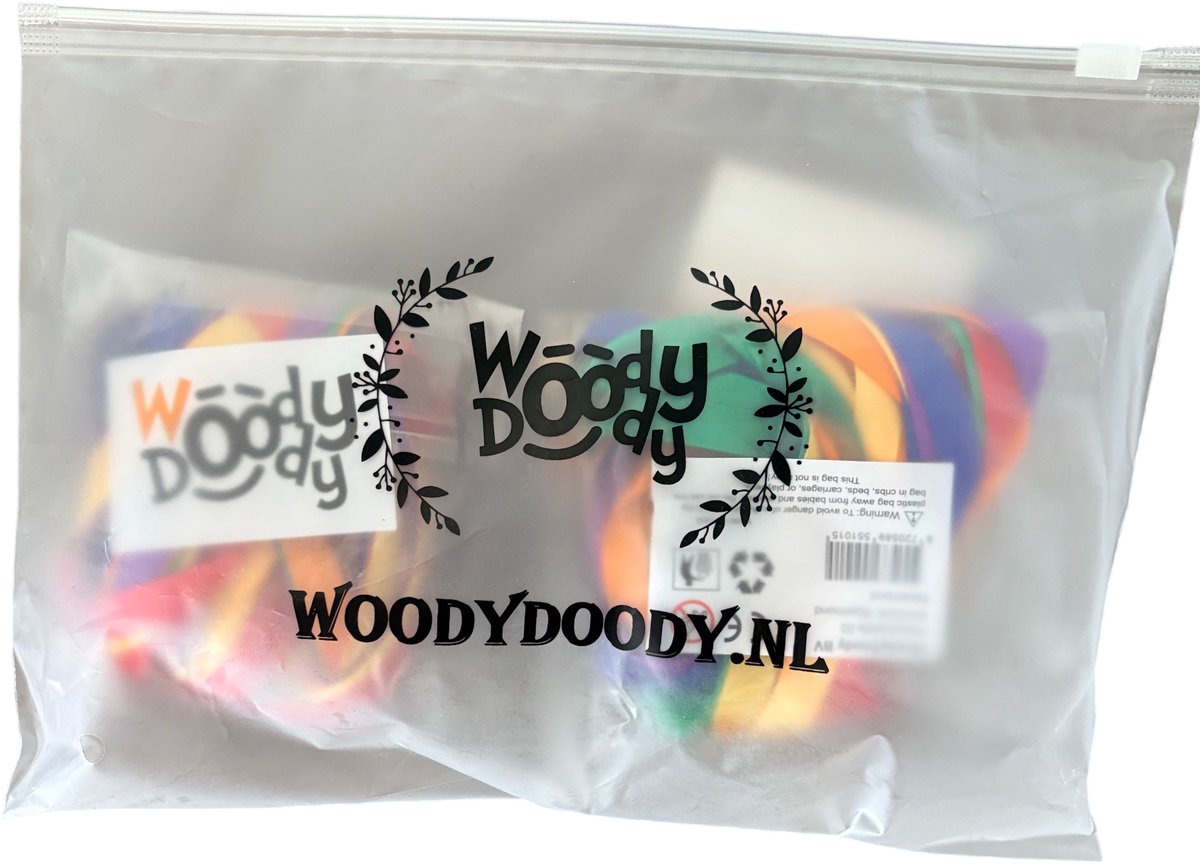 WoodyDoody Regenboog Ring 1 Stuks Buitenspeelgoed Rammelaar Bijtspeelgoed Strandspeelgoed van Hout Speelgoed Ringen met Regenboog Lintjes Speelgoed Kinderen - Houten Speelgoed Baby Peuter Speelgoed — afbeelding 5