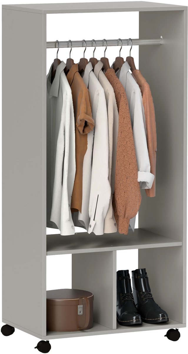 HOMCOM Verrijdbaar Kledingrek - Spaanplaat klasse E1 - 60x40x128cm - Grijs