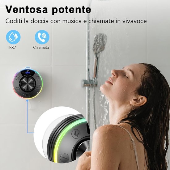 KZQ Draagbare Bluetooth douchespeaker met haak en zuignap - IPX7 waterdicht met digitaal tijddisplay - Kristalhelder geluid voor badkamer en outdoor - Zwart — afbeelding 5