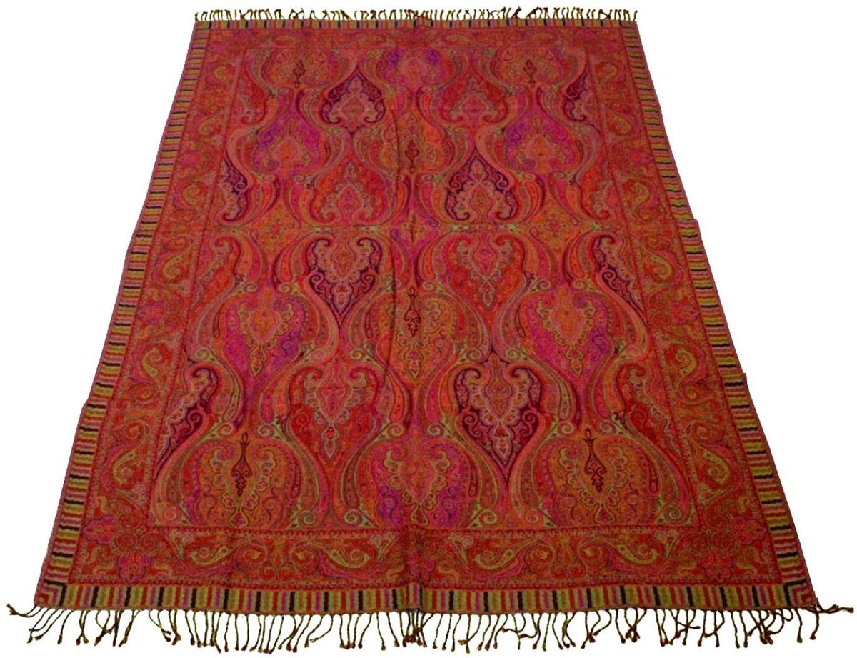 Wollen deken jacquard geweven van de fijnste wol paisley rode tinten oranje woondeken deken wol bankdeken knuffeldeken plaid 140 cm x 200 cm 9625922