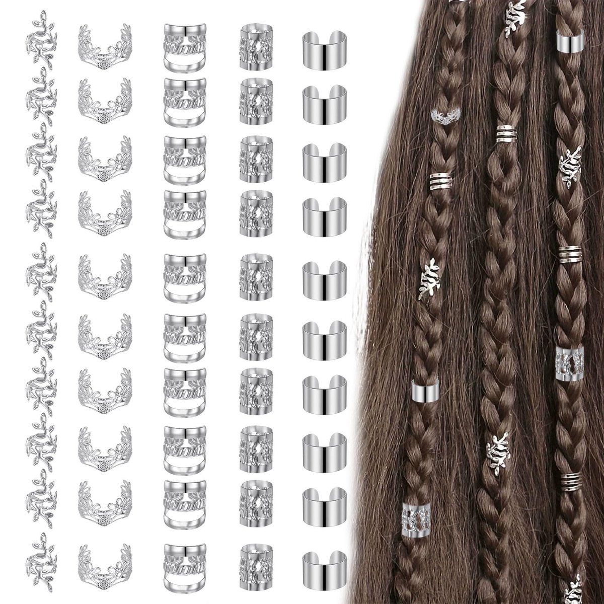 70 stuks haarsieraden, accessoires voor dreadlocks, haarsieraden van metaal, haarsieraden, voor mannen en vrouwen