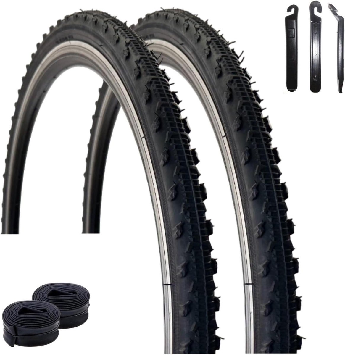 Fietsbanden Set - Banden en Binnenbanden - Fiets Onderhoud - Inclusief Bandenlichters - 28 Inch - Zwart