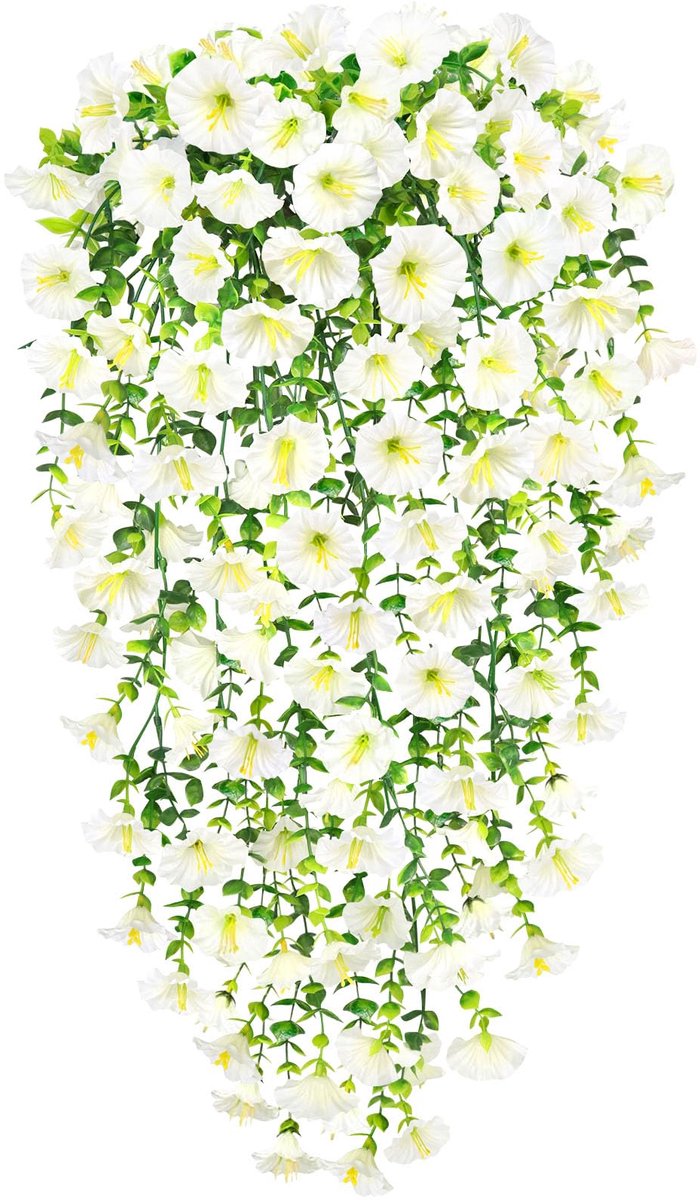 Kunstmatige Bloemen Opknoping, 2 Stuks Petunia Opknoping, Petunia Planten Opknoping Plant Kunstmatige, Kunstmatige Opknoping Planten Zoals Echt, Voor BuitenEn Balkon Tuin Yard Bruiloft, Weiß