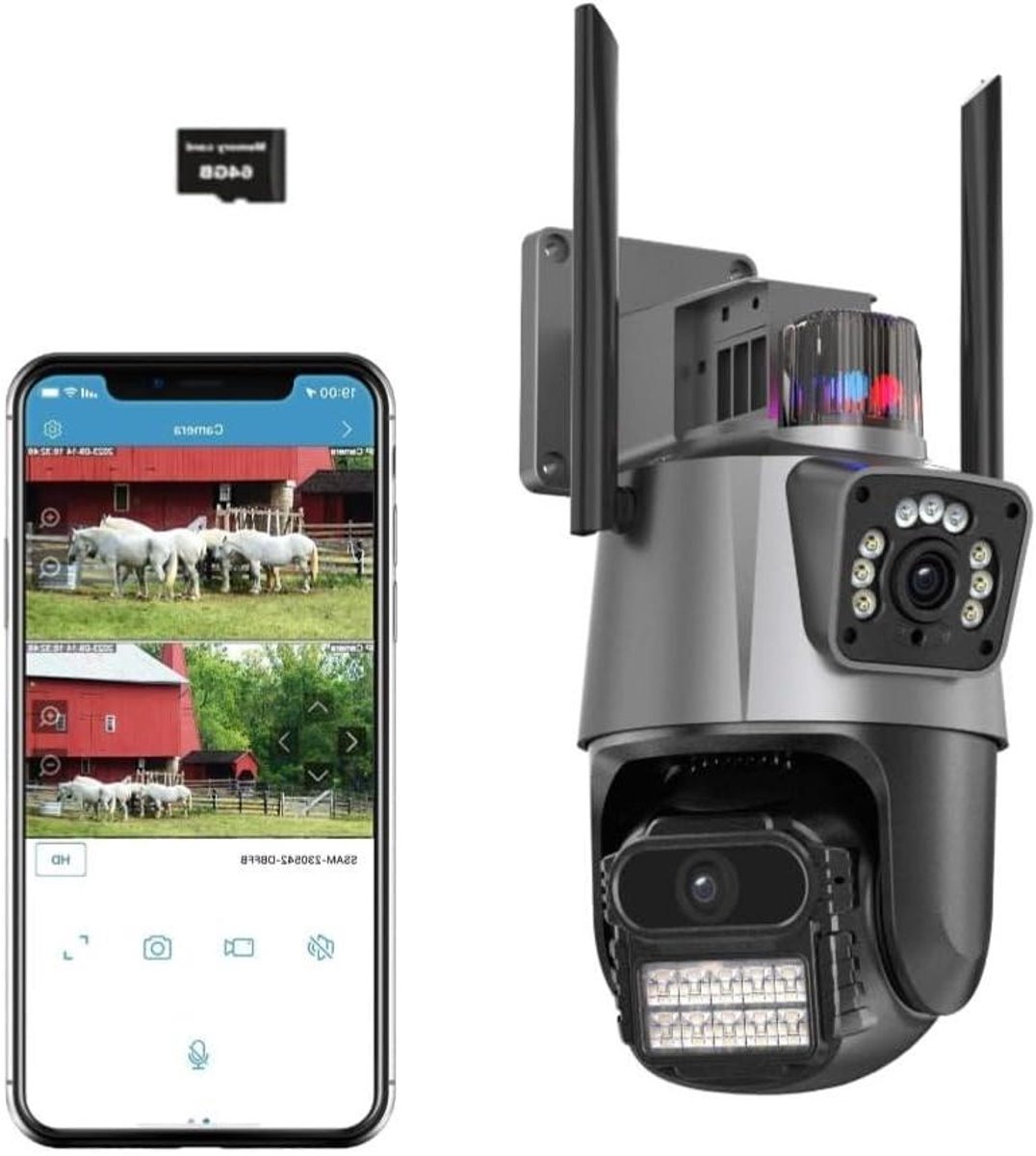 Bewakingscamera Buiten - Dubbele Lens Camera - Huis Beveiligen - 360 Graden Zicht - 6 MP - Wit