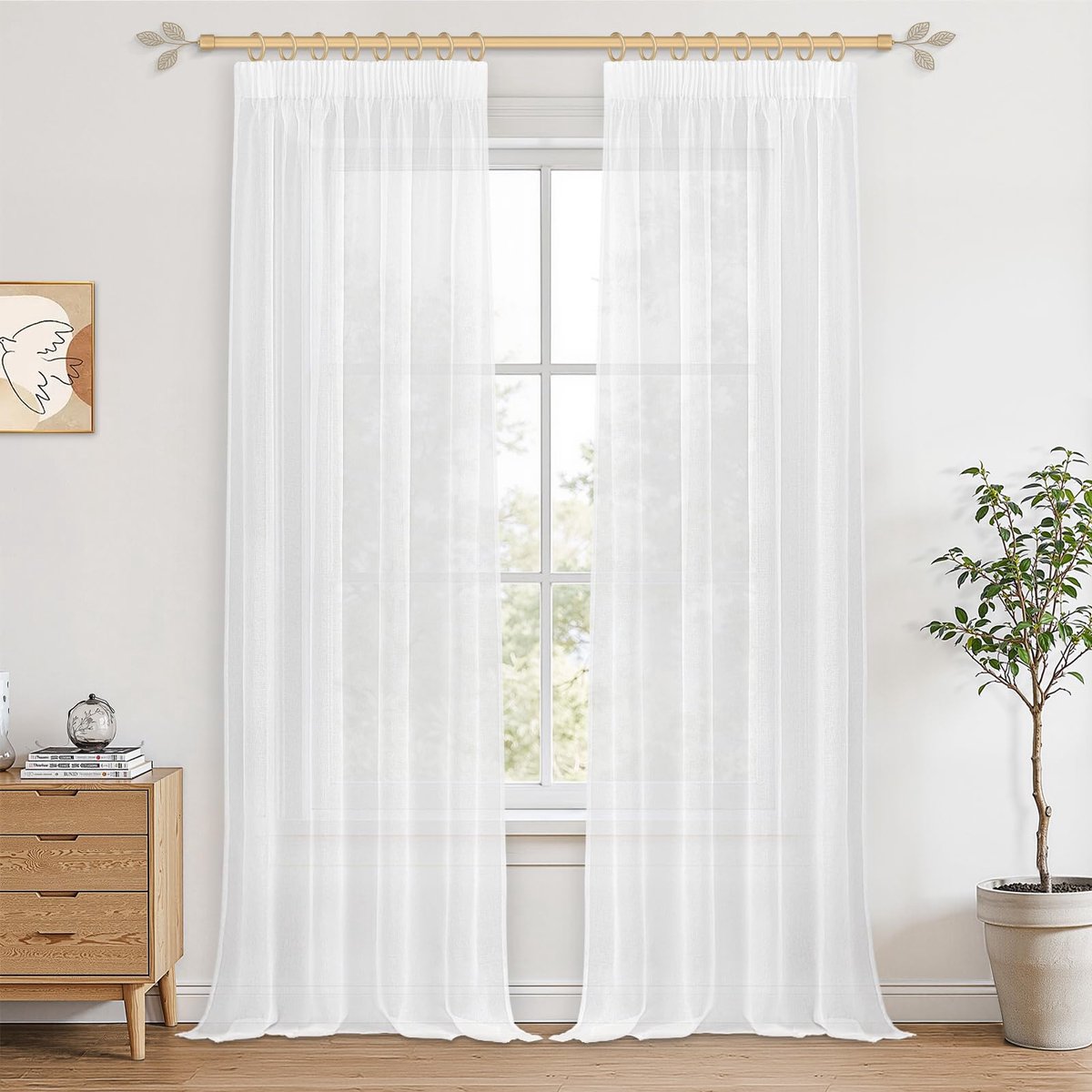 Gordijnen Set - Vitrage Panel - Ruimte Verfraaien - Zachte Lichtdoorlatendheid - 300x140 cm - Wit