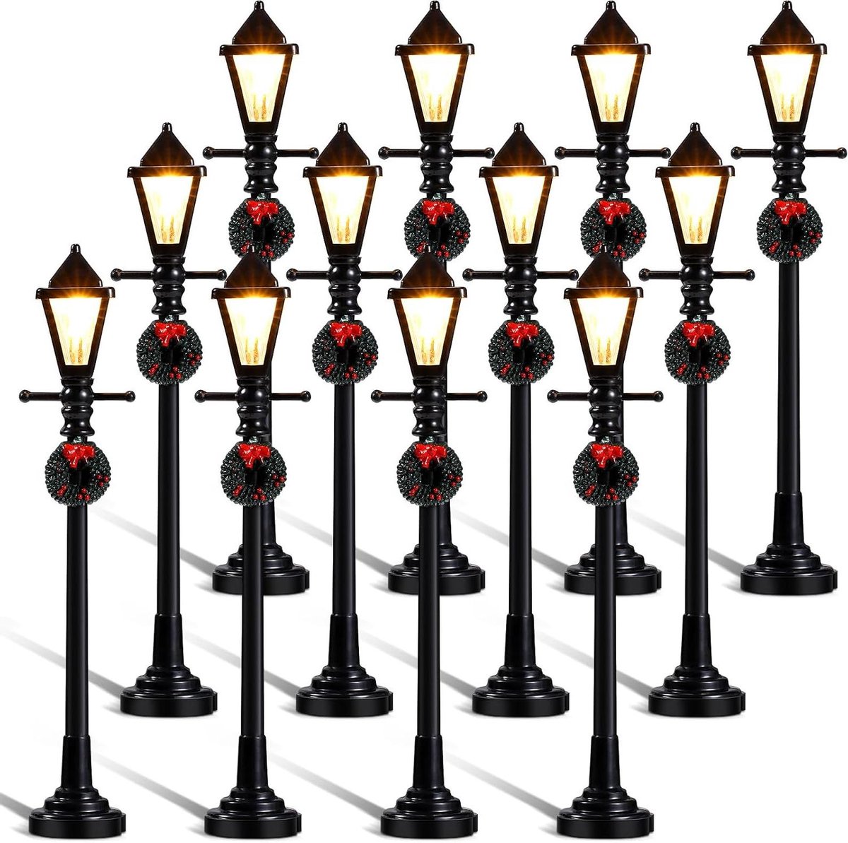 Miniatuur Straatlantaarns - Kerstdorp Verlichting - Kerstdorp Decoratie - Set van 12 - 10.5-12.5 cm Hoog - Zwart – foto 8