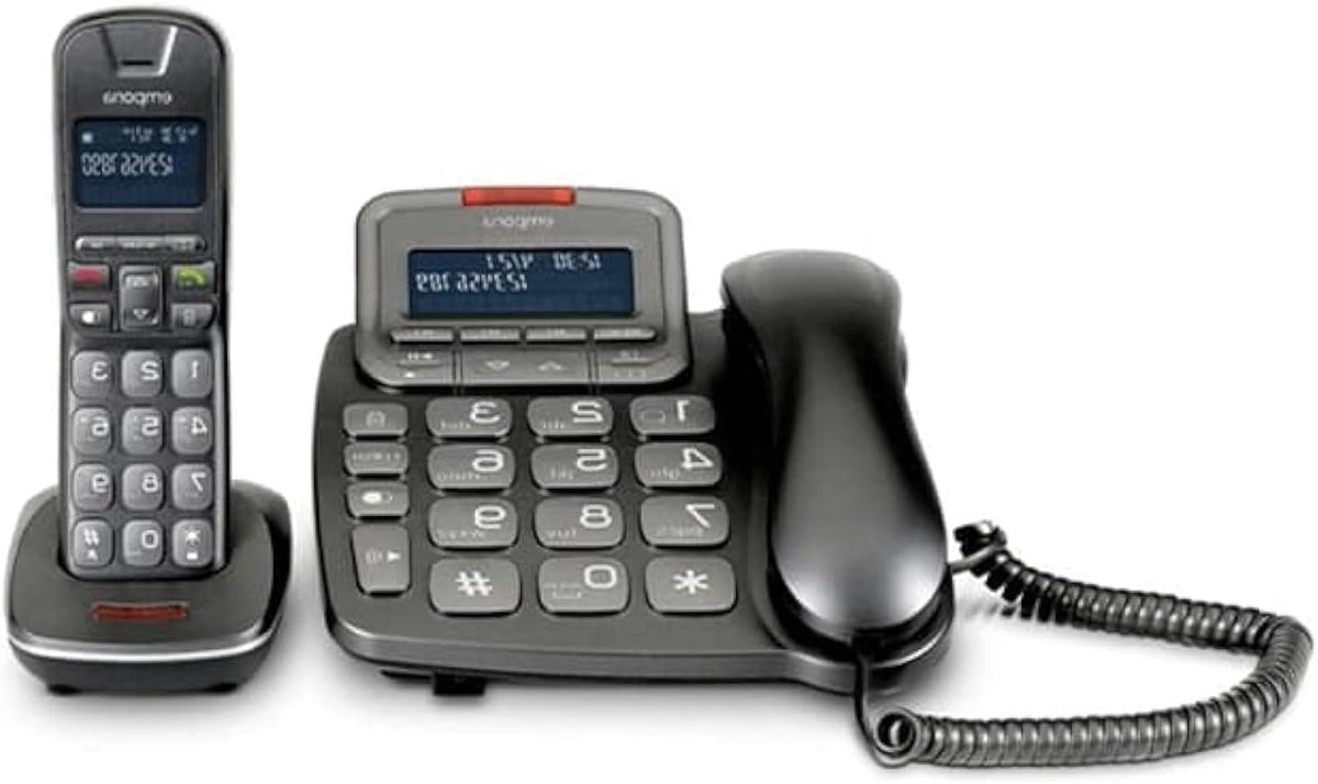 DECT telefoon met kabel - Combi telefoon - Duidelijk bellen - Extra grote toetsen - 128 kg - Zwart zilver