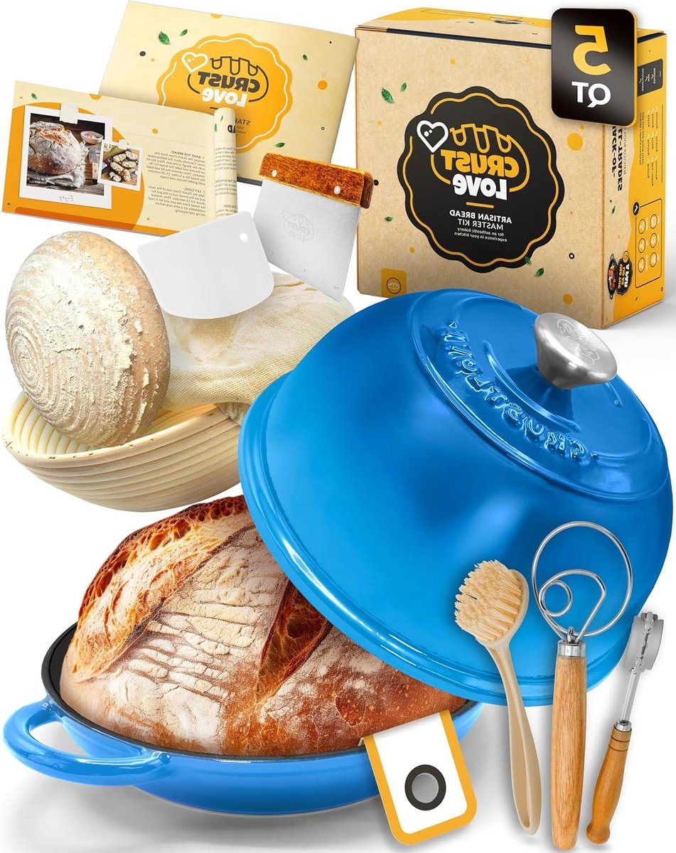 Gietijzeren Broodbakpan - Broodoven Dutch Oven - Brood Bakken - Emaille Koepel Deksel - 5 Kwarts - Blauw