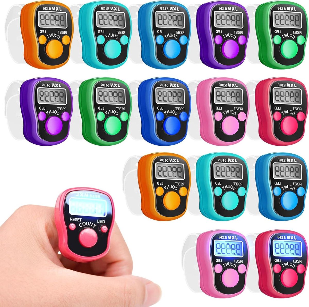 Digitale Vingertellers - Mini Handtellers - Sportieve Activiteiten - Met Nachtlichtfunctie - 15 stuks - Willekeurig