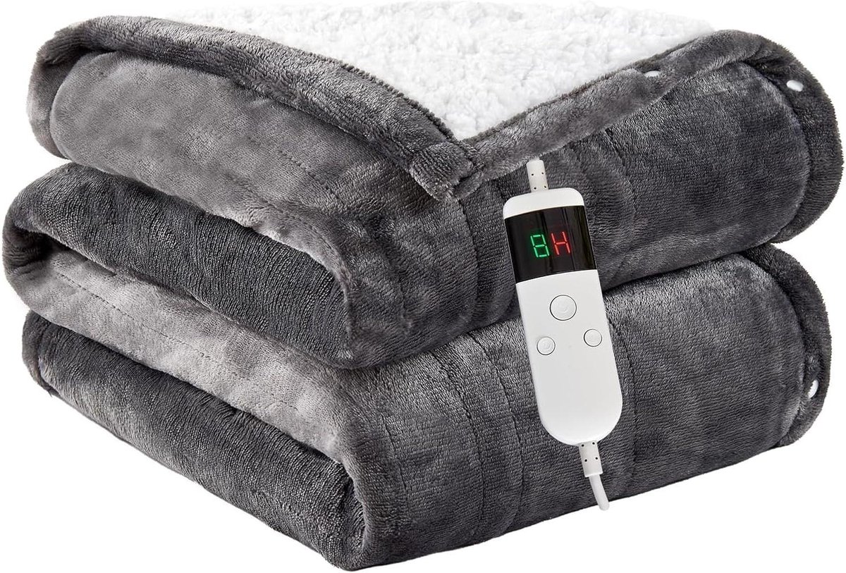 Elektrische Deken - Verwarmde Deken - Warmte en Comfort - Automatische Uitschakelfunctie - 150 x 180 cm - Donkergrijs
