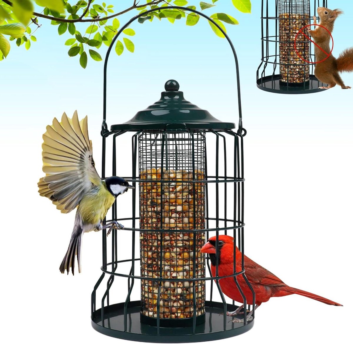 Vogelvoederdispenser Metaal - Voederhuis Vogels - Tuin Verrijken - Eekhoornveilig Design - 175 x 175 x 26 cm - Metaal