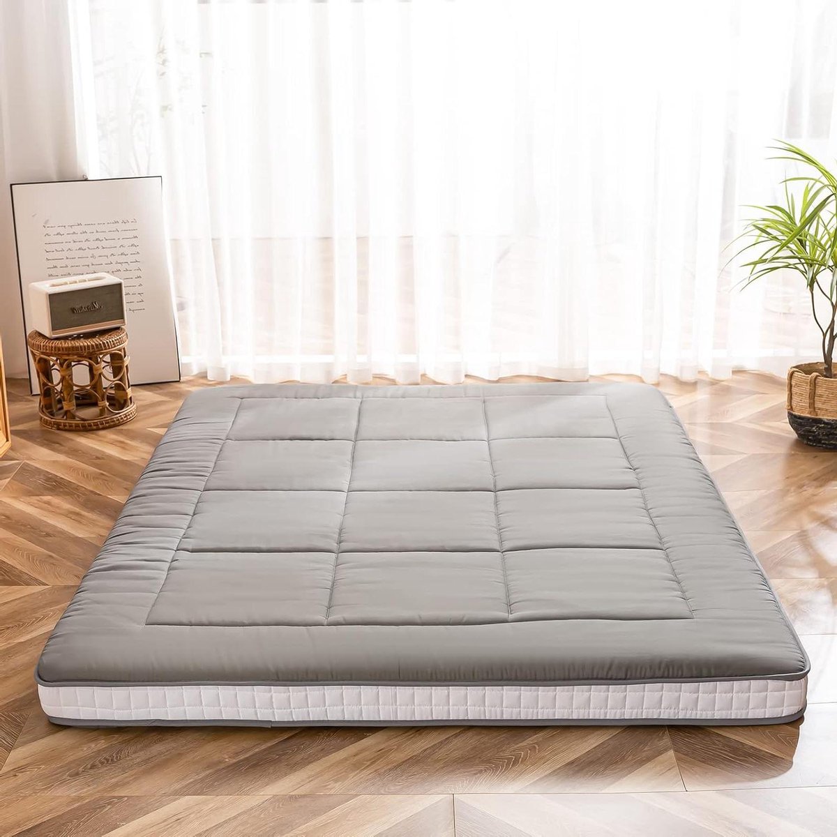 Futon Matras - Japanse Vloermatras - Comfortabel Slapen - Extra Dik Opvouwbaar - 200 x 140 cm - Grijs