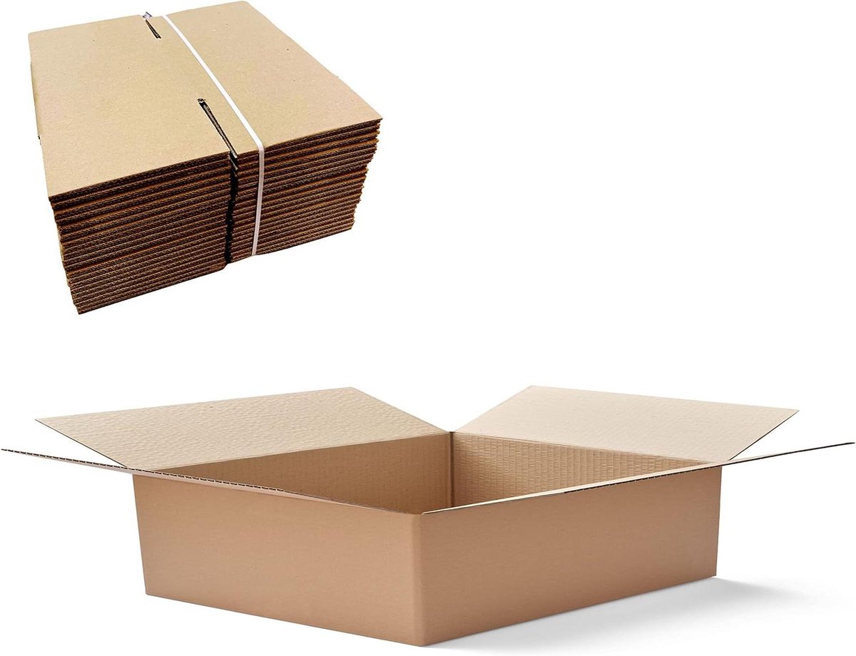 Verhuisdozen Karton - Opslagdozen Verpakking - Spullen Verhuizen - Stevig Dubbelgolf - 32 x 32 x 7.5 cm - Bruin