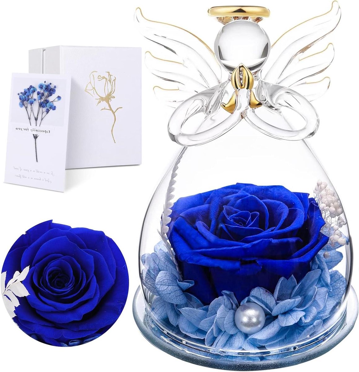 Eeuwige Roos Glas - Glazen Engel Bloemen - Cadeau Geven - Handgemaakt Glaswerk - 8 x 8 x 2 cm