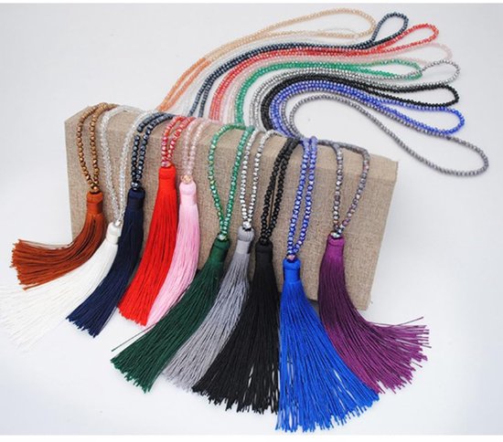 Parelketting, vintage lange dames-halsketting met kwast, parelaanhanger, kralenketting, truiketting, halssieraad, elegante parelketting sieraden voor dames, zwart — afbeelding 3