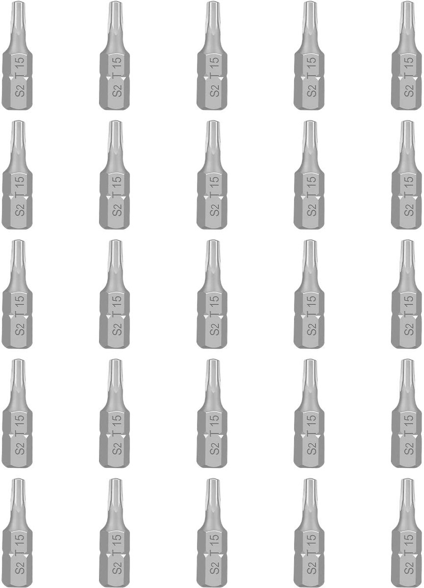 Bit Set, 25 Stuks Verbeterde Kwaliteit Torx Bits T15, 25 mm Universeel Bit-Assortiment voor Elektrische Schroevendraaier (Lengte: 25 mm, 25 Stuks)