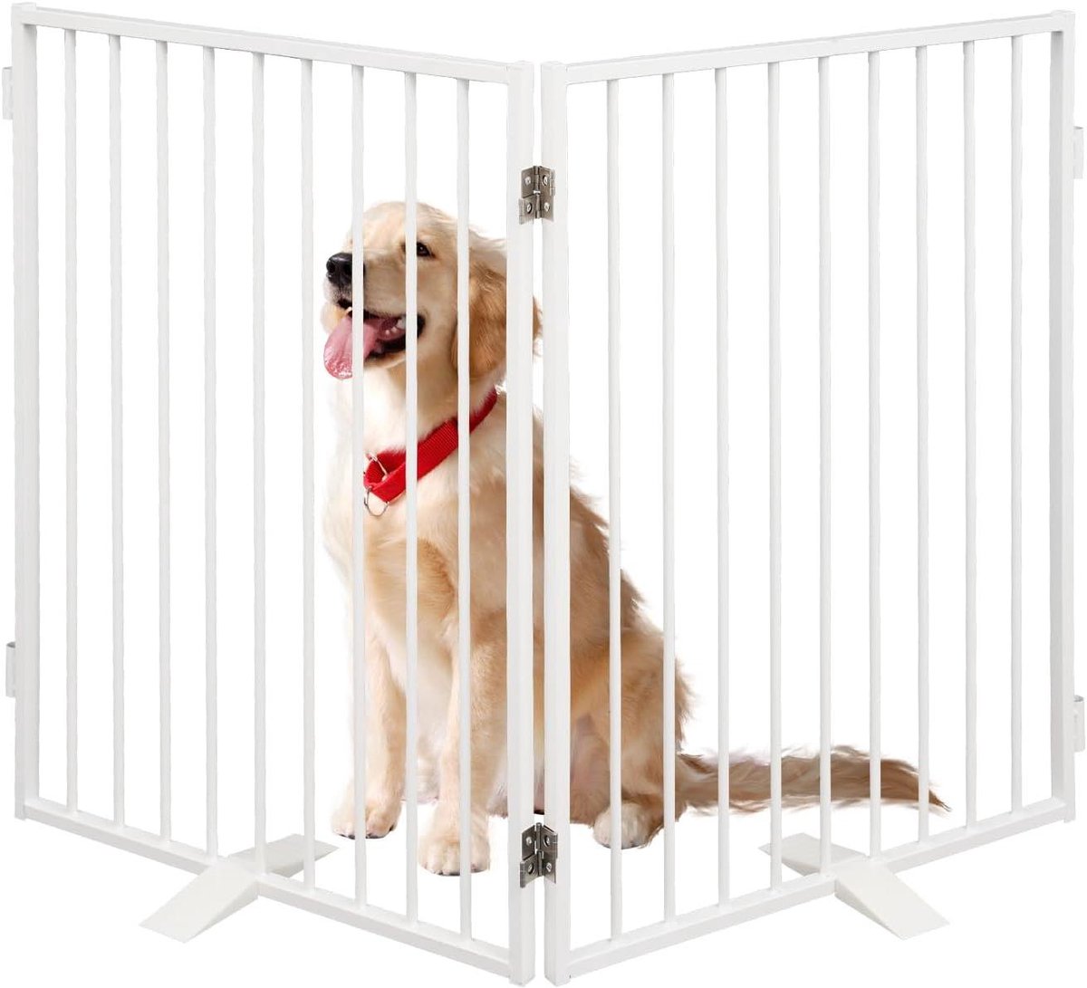 Metalen Hondenhek - Huisdierenbarrière Vrijstaand - Huis Beveiligen - Opvouwbaar Ontwerp - 60 cm Breed - Wit