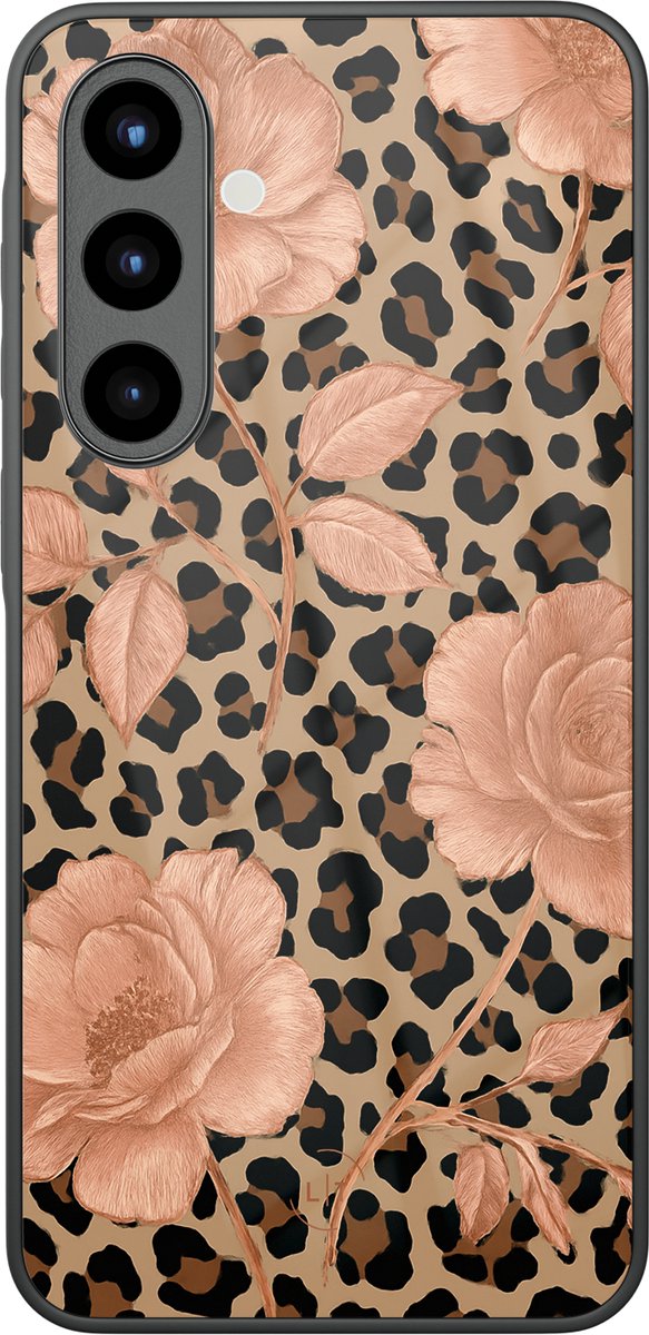 Hoesje geschikt voor Samsung Galaxy A56 - Leo flowers - Luxe Glazen Hardcase - Print / Illustratie - Groen