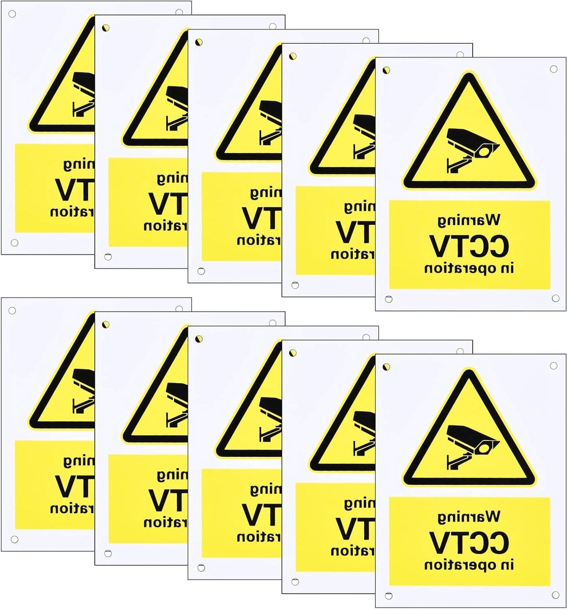 CCTV Waarschuwingsborden - Bewakingsteken Camera - Beveiliging Aangeven - Waterdicht PVC - 75 x 100 mm - Geel Zwart
