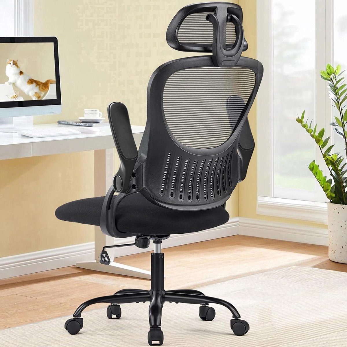Bureaustoel Ergonomisch - Werkstoel Kantoorstoel - Comfortabel Werken - Opklapbare Armleuningen - 51 x 508 x 13462 cm - Zwart