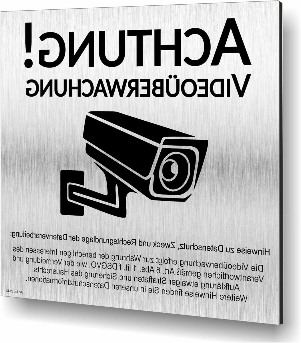 Deurplaat Video Toezicht - Bewegwijzering Camera - Veiligheid Aangeven - UV Print - 12x12cm - Zilver