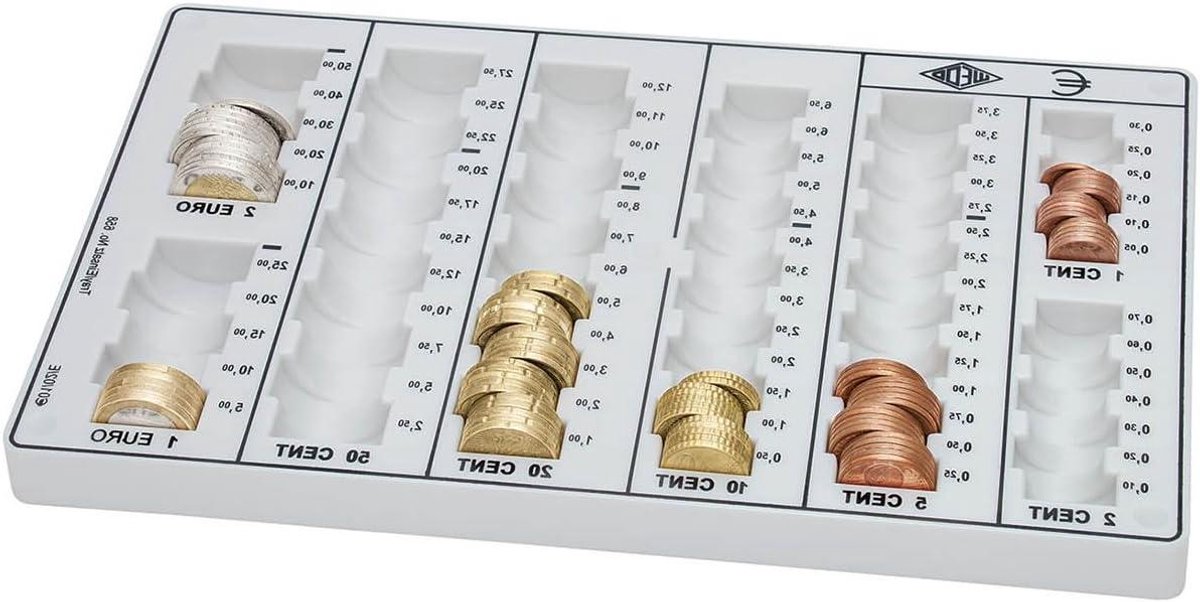 Geld telbord - Munteninzetstuk - Geld sorteren - Specifiek voor Europa - 262 x 160 x 30 cm - Lichtgrijs