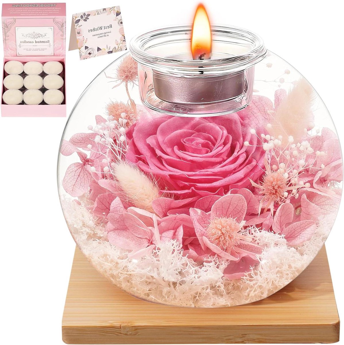 Eeuwige Roos - Gepreserveerde Bloemen - Romantisch Cadeau - Echte Bloem - 18.8 cm Hoog - Roze