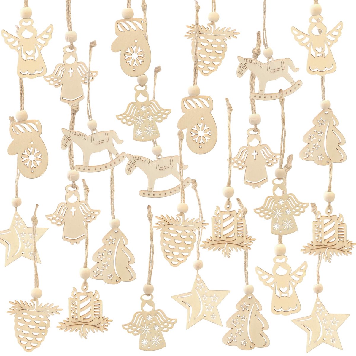 Kersthangers, set van 27: kerst hangers in natuurlijke stijl, decoratieve kerstdecoratie voor kerstboom en cadeaus, kerstversiering om op te hangen, DIY kerstornamenten 5–6 cm